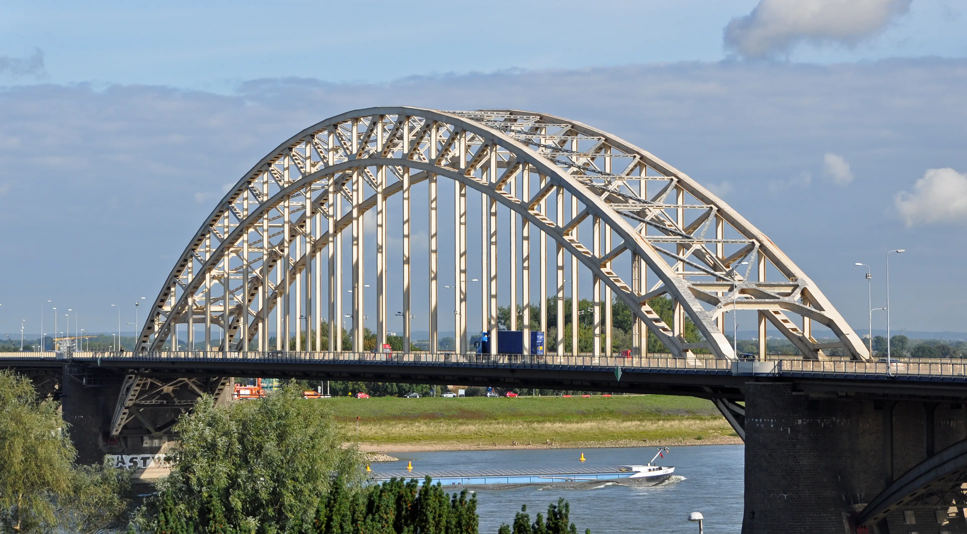 Waalbrug Foto van de Waalbrug in Nijmegen met koeien op de voorgrond